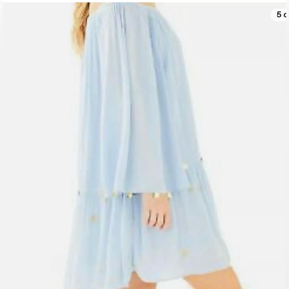 Lilly Pulitzer blue Delaney tunic dress with gold embroidered seashells - Picture 6 of 17